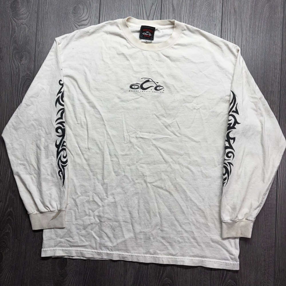 Vintage Orange County Choppers Mens White Tribal Long Sleeve Shirt XL Biker OCC